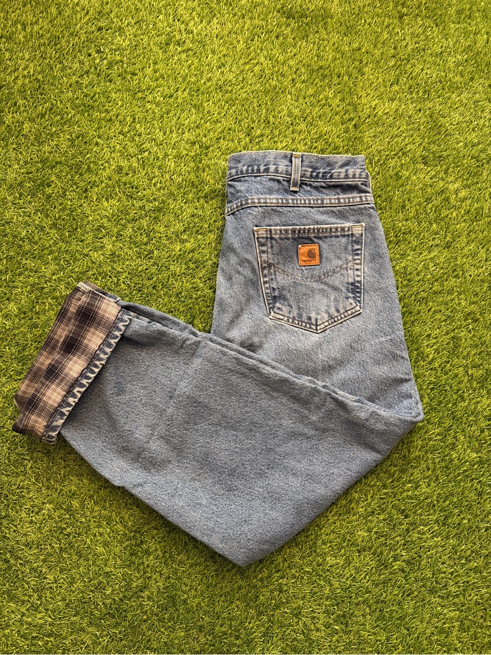 Carhartt relaxed fit flannel lined blue jeans